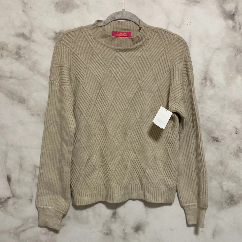 Light Brown / Cream Diamond Pattern Balloon Sleeve Sweater - Picture 1 of 7